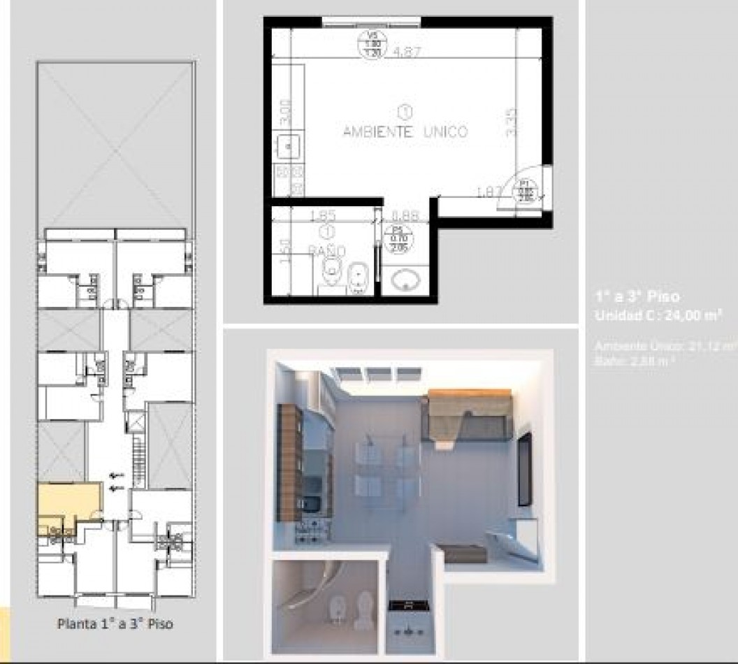 Monoambiente 24 m2 en pozo